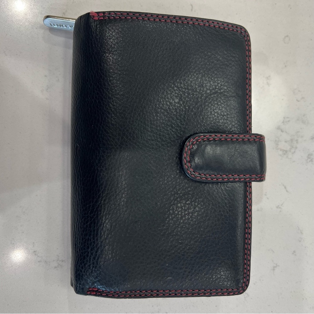 Visconti Black Leather Wallet with Red Stitching